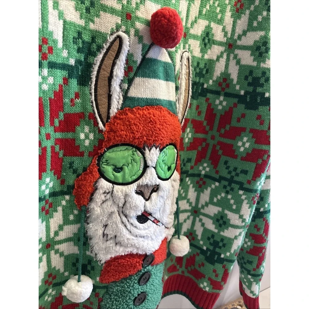 Celebrate Together Unisex Christmas Llama Green Sweater L Holiday‎ Festival